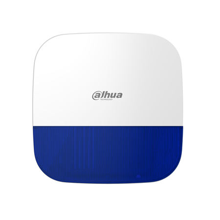 DAHUA-3327 | Dahua outdoor radio siren. Sound power of 110 dB. Sounds of Fire, medical alarm, intrusion, panic and more. Temperature monitoring. Frequency hopping and two-way communication. Cloud update and automatic recovery in case of update failure. Battery or 12V DC powered. Low battery detection. IP65 protection