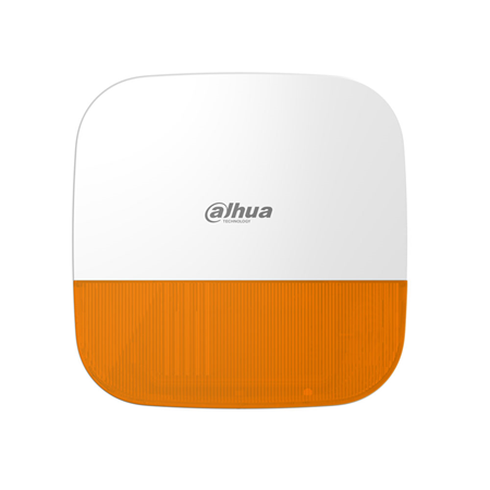 DAHUA-3328 | Dahua outdoor radio siren. Sound power of 110 dB. Sounds of Fire, medical alarm, intrusion, panic and more. Temperature monitoring. Frequency hopping and two-way communication. Cloud update and automatic recovery in case of update failure. Battery or 12V DC powered. Low battery detection. IP65 protection