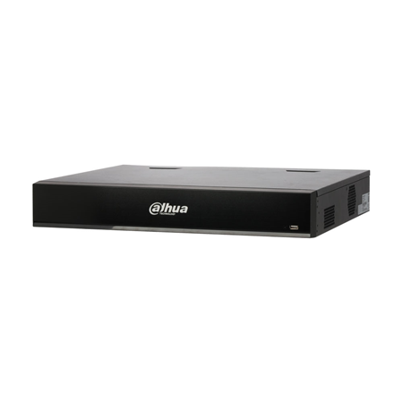 DAHUA-3340-FO | NVR IP Dahua de 32 canales 16MP. Smart H.265+/Smart H.264+/H.265/H.264/MJPEG. Audio bidireccional. Reproducción de hasta 16 canales. Resolución de grabación de 24 MP, 16MP, 12MP, 8MP, 6MP, 5MP, 4MP, 3MP, 1080P, 1.3 MP 720P, D1 etc. Ancho de banda de 320/160 Mbps. 2 salidas HDMI (HDMI2 a 4K) y 1 VGA (1080P) simultáneas. Compatible con cámaras con protección perimetral, SMD Plus y mapa de calor. 16 entradas / 6 salidas de alarma. Capacidad de 4 HDD SATA. 1 RJ-45 Gigabit. 3 USB 2.0 + 1 USB 3.0. 220V CA. 16 puertos PoE+, 8 puertos ePoE/EoC