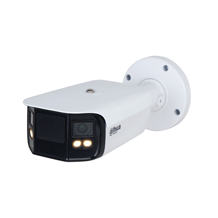 DAHUA-3350-FO | Cámara IP Dahua WizMind Full-Color dual. Doble CMOS de 4MP. 8MP@20ips, Smart H.265+. Full Color, 0,0005/0,00002 lux, Smart Light 40m. Óptica fija 3,6 mm. WDR 140dB, 3D-NR, 4 ROI. Inteligencia IVS, mapa de calor, proteccion perimetral, detección facial, conteo de personas. Incorpora micrófono y 1 entrada / 1 salida de audio. 1 entrada / 1 salida de alarma. Ranura MicroSD, RJ45, Onvif, IP67, PoE+, ePoE, 3AXIS