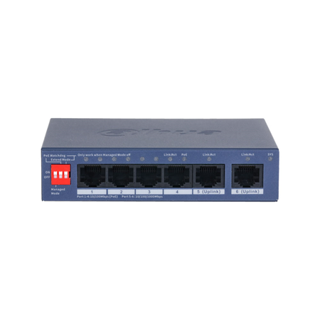 DAHUA-5186|Switch PoE Dahua gestionable en la nube de 6 puertos para sobremesa