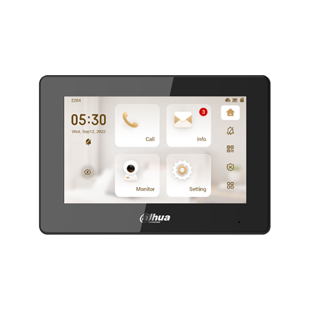 DAHUA-5254|Monitor interior IP Dahua VTH5 en color negro de 7 pulgadas con pantalla táctil y PoE
