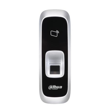 DAHUA-909N | Dahua biometric reader for access control with MIFARE card reader. Capacity of up to 3000 fingerprints. Supports MIFARE card reading and fingerprint reading. Watchdog function that ensures that the device does not stop. Beep and indicator. Tamper alarm. RS485 communication to controller. Not suitable for outdoors. 12V DC. Surface installation
