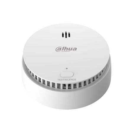 DAHUA-9288 | Detector de humo vía radio Dahua. Sensor de espectro dividido. Función de test y silenciado en un botón. Salida de sonido de 85 dB(A) a 3 m. Bajo consumo en reposo. Aviso de batería baja. Montaje en superficie