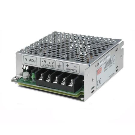 DEM-1313 | Convertidor CC/CC regulado con salida aislada. Formato caja de rejilla/trascuadro. Rango de entrada de 19V ~ 36V CC. Tensión de salida de 12V CC. Intensidad de salida de 2,1A. Potencia de 25,2W. Aislamiento entrada-salida de 1500V CA. Eficiencia del 75%.