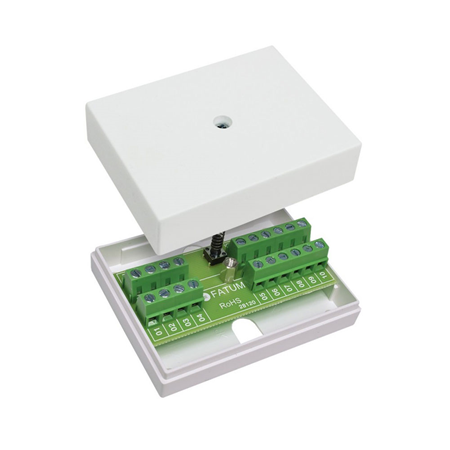 DEM-2491 | Caja de alarma Alarmtech. Bloque de terminales para 20 polos, con tamper y terminal de alimentación. Dos conexiones se utilizan para la función de tamper, antisabotaje. Caja de plástico certificada según UL 94 V-0. Bloque de conexiones por tornillo de hasta 1,5 mm2 con cápsula de tracción