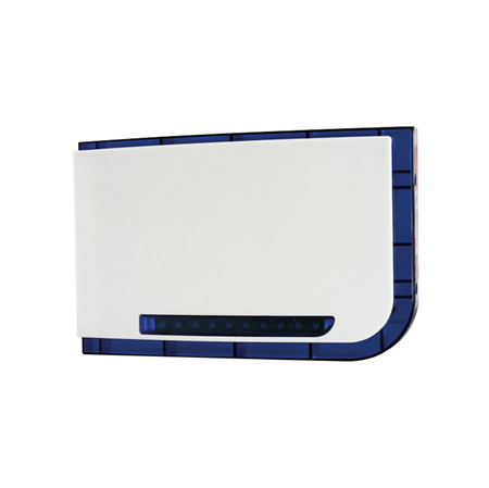 DEM-827 | Sirena de exterior blanca con flash azul. Solución versátil. Sirena de alta calidad y fiabilidad. Incorpora dos piezos de 115dB y potentes LEDs. 2 tonos de sonido. LEDs configurables. Tamper de tapa y pared. Carcasa de policarbonato con protección UV. Incluye batería. 12V CC. Grado 3