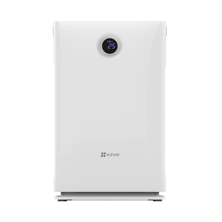EZVIZ-14 | EZVIZ air purifier. Covers up to 42 m². Four-stage air filtration: pre-filter, HEPA, activated carbon, and UV-C lamp. UV-C radiation (254 nm) for germicidal effect. Clean air delivery rate (CADR): Particulate; 350 m³/h. Genuine HEPA filter. Activated carbon filter. Filter replacement indicator. Three airflow modes. On/off timer. Child lock design.