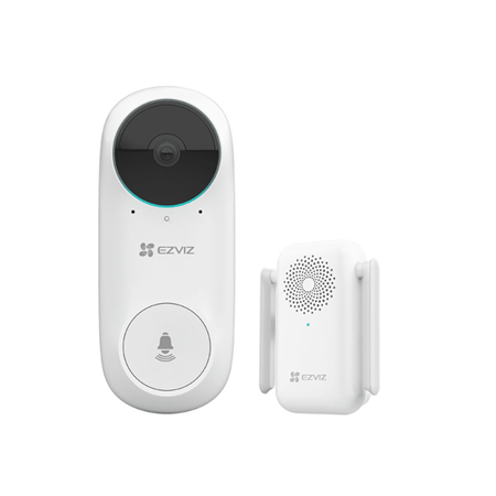 EZVIZ-31 | Wireless video doorbell kit and annunciator doorbell. H.265 video compression. 1080P resolution. 160 ° vertical field of view. Night vision up to 6 meters. PIR detection of people. Tamper alarm. Wi-Fi siren included with MicroSD card support up to 256 GB. 5200 mAh rechargeable lithium battery