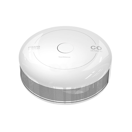 FIBARO-007 | FIBARO CO Sensor. Z-Wave carbon monoxide detector. Ultralight, compact and battery powered. Equipped with a temperature sensor. Compatible with any Z-Wave or Z-Wave Plus Controller. Supports protected mode (Z-Wave network security mode) with AES-128 encryption. Designed to mount on the wall. Completely via radio. Built-in siren and LED diode.
