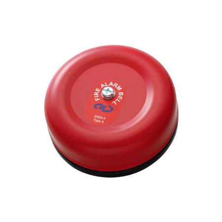 FOC-723 | Campana di allarme contro incendio die 6". Potenza sonora di 93 dB a 1 metro. Fabbricata in acciaio e policarbonato. I terminali ammettono cavi di 2,5 mm. Basso consumo di corrente. Certificato EN-54.