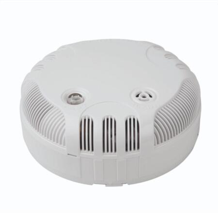FOC-736 | Detector de humos autónomo de estación única con base incluida. Cobertura de 75 m² ~ 150 m². Material plástico resistente al fuego. Certificado EN-14604.