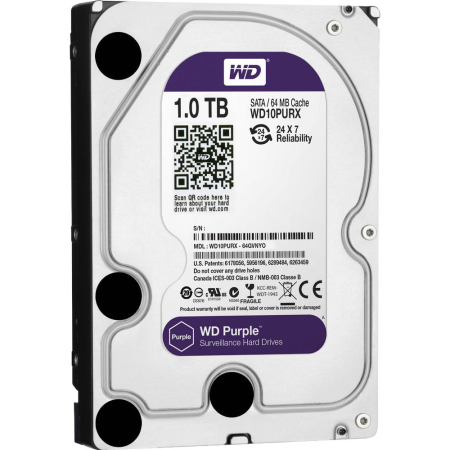 HDD-1TB | Disco duro con capacidad de 1 TB (modelo WD10PURX), especial para videograbadores. Interfaz SATA 6 Gb/s, Se suministra solamente instalado en cualquier DVR/NVR