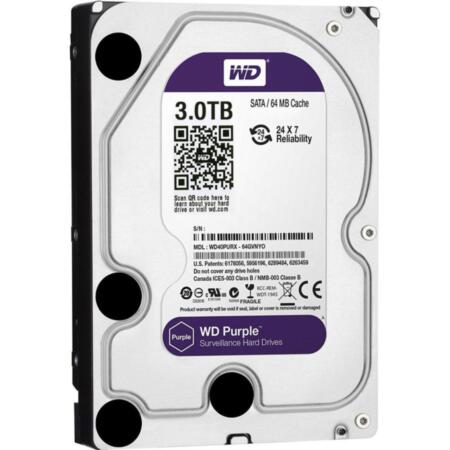 HDD-3TB | Western Digital® Purple HDD. 3 TB. 6GB/s. Cache of 64MB. Up to 64 cameras.