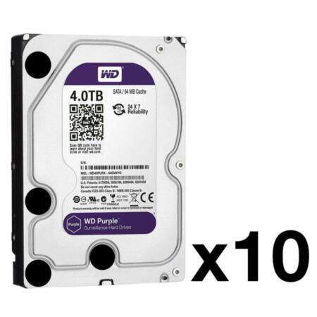 HDD-4TB-PACK10 | Pack of 10 Western Digital® Purple HDD of 4 TB. 6GB/s. 64MB cache. Up to 64 cameras.