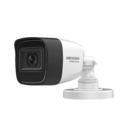 HIK-144 | Cámara bullet 4 en 1 Serie HiWatch™ de HIKVISION® con iluminación Smart IR de 30 m para exterior. CMOS de 8MP. Salida 4 en 1 (HDCVI/HDTVI/AHD/960H). Óptica fija de 2,8 mm (102°). Filtro ICR. 0,01 lux. OSD, AWB, AGC, BLC, HLC, WDR 120dB, 3D-DNR, brillo, nitidez, espejo. IP66. 3AXIS. 12V CC.