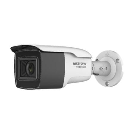 HIK-145 | Cámara bullet 4 en 1 Serie HiWatch™ de HIKVISION® con iluminación Smart IR de 80 m para exterior. CMOS de 8MP. Salida 4 en 1 (HDCVI/HDTVI/AHD/960H). Óptica motorizada de 2,7 ~ 13,5 mm (108,1°~45,6°) con autofocus. Filtro ICR. 0,01 lux. OSD, AWB, AGC, BLC, WDR 120dB, 3D-DNR, brillo, nitidez, espejo. IP66. 3AXIS. 12V CC / 24V CA.