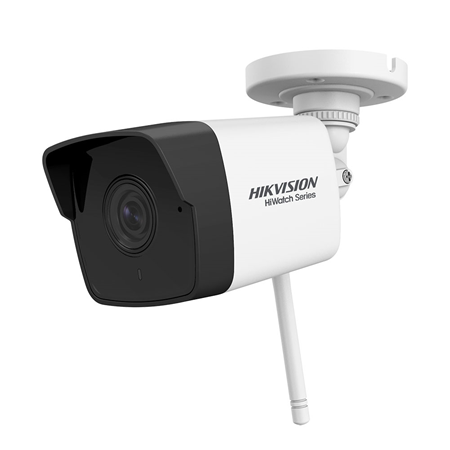 HIK-228 | Cámara bullet WiFi IP Serie HiWatch™ de HIKVISION® con Smart IR de 30m para exterior. CMOS 1/2,8” de 2MP. Stream dual. Formato H.265, H.264+ y H.264. Resolución de hasta 2MP a 25ips. Filtro ICR. 0,01 lux F1.2. Óptica fija de 2,8 mm. OSD, AWB, AGC, BLC, WDR digital, 3D-DNR, zonas ROI, mascaras de privacidad. Incorpora micrófono. Onvif. Protección IP66. 3AXIS. 12V CC