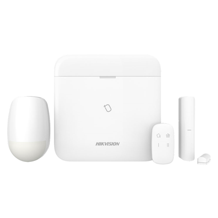 HIK-269 | Kit AX PRO de HIKVISION compuesto por:. 1x Panel de control de 64 zonas vía radio HIK-267 (DS-PWA64-L-WE) de la serie AXHub PRO (incorpora modulo comunicación GPRS 2G). 1x Pulsador vía radio 868MHz HIK-274 (DS-PKF1-WE). 1x Detector PIR vía radio 868MHz HIK-280 (DS-PDP15P-EG2-WE) con Alcance de 15 metros y antimascotas hasta 30 kg. 1x Magnético vía radio 868MHz HIK-286 (DS-PDMC-EG2-WE).