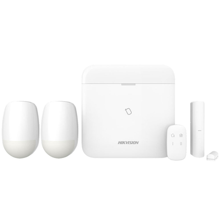 HIK-315 | Kit AX PRO de HIKVISION compuesto por:. 1x Panel de control de 64 zonas vía radio HIK-267 (DS-PWA64-L-WE) de la serie AXHub PRO (incorpora modulo comunicación GPRS 2G). 1x Pulsador vía radio 868MHz HIK-274 (DS-PKF1-WE). 2x Detectores PIR vía radio 868MHz HIK-280 (DS-PDP15P-EG2-WE) con Alcance de 15 metros y antimascotas hasta 30 kg. 1x Magnético vía radio 868MHz HIK-286 (DS-PDMC-EG2-WE).
