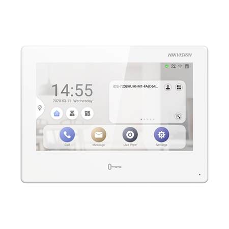 HIK-326 | Monitor IP HIKVISION de interior. Pantalla táctil de 7 pulgadas con resolución 1024x600. Admite la instalación de aplicaciones Android. Plataforma abierta para la integración de software de terceros. Videoportero y visualización en directo 24/7 desde teléfono móvil. Hik-Connect integrado para una gestión todo en uno. Panel de intrusión vía radio para gestión in situ. Recibe 7 segundos de verificación de vídeo de los sistemas de alarma