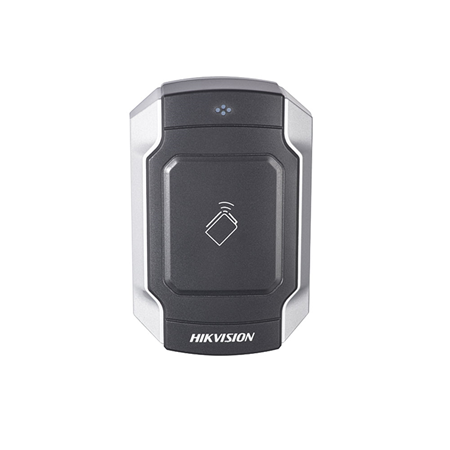 HIK-329 | Lector de tarjetas antivandálico HIKVISION de exterior. Lector de tarjetas Mifare 1. Zumbador audible incorporado. Interfaz RS485 y Wiegand 26/34. Alarma antisabotaje. Carcasa de material de aleación de zinc + PC. Grado de protección IP65. Protección antivandálica IK10