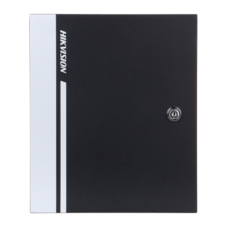 HIK-411 | Controladora de accesos HIKVISION. Control de accesos de cuatro puertas. 4 lectores Wiegand. Hasta 10.000 tarjetas y 50.000 eventos. Comunicación TCP/IP y Wiegand 26/34. 4 entradas / 4 salidas de alarma. Incluye caja y fuente de alimentación.