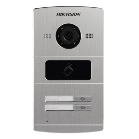 HIK-78 | Estación de videoportero IP de exterior con dos pulsadores de llamada y lector de tarjetas Mifare. CMOS de 1,3MP. H.264. Suplemento IR. Audio bidireccional. Función de control de accesos. 1 RJ45. 1 RS485. 4 entradas / 1 salida de alarma. IP65. 12V CC.