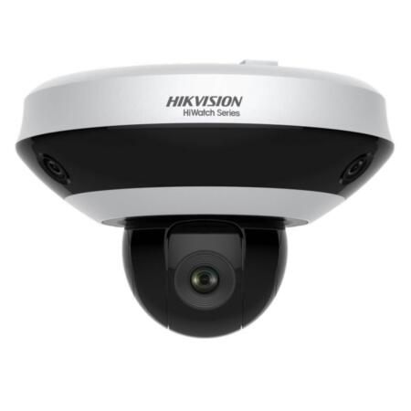 HIK-93 | Domo motorizado IP Serie HiWatch™ de HIKVISION® de 30°/seg. para interior con 3 cámaras fijas de visión general y 1 motorizada. Iluminación IR de Ø20 m. Formato H.265/H.264/MJPEG. CMOS 1/2,8" de 2 megapíxeles. Resolución de hasta 2MP. 3 cámaras fijas de 2 mm (128,5°) + 1 cámara motorizada con zoom óptico 4X de 2,8~12 mm (120°~56,6°). Filtro ICR. 0,05/0,01 lux. OSD, AWB, AGC, BLC, HLC, WDR digital, 3D-DNR, 8 zonas ROI, videosensor, mascaras de privacidad, defog. 300 presets. Ranura MicroSD/SDHC/SDXC. Onvif, ISAPI, CGI. Lightning-proof 2KV. 12V CC. Admite PoE+. No incluye soporte ni alimentador.