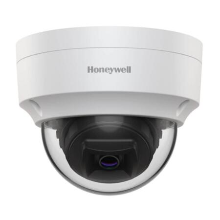 HONEYWELL-201 | Domo fijo IP de HONEYWELL de 5MP con Smart IR 30m, antivandálico apto para exterior. Formatos H.265, H.264, códec inteligente, MJPEG. Triple stream. CMOS 1/2,7" de 5MP. Resolución digital de 5MP@25/30IPS. Filtro mecánico. 0,03 lux. Óptica fija de 2,8 mm (103°). OSD, AGC, HLC, WDR 120dB, 3D RRD, videosensor, máscaras de privacidad, zona ROI fija. Ranura MicroSD. Onvif. IP66, IK10. 12V CC. PoE.