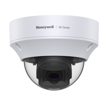 HONEYWELL-202 | Domo fijo IP de HONEYWELL de 5MP con Smart IR 30m, antivandálico apto para exterior. Formatos H.265, H.264, códec inteligente, MJPEG. Triple stream. CMOS 1/2,7" de 5MP. Resolución digital de 5MP@25/30IPS. Filtro mecánico. 0,035 lux. Óptica motorizada de 2,8~12 mm (88°~30°). OSD, AGC, HLC, WDR 120dB, 3D RRD, videosensor, máscaras de privacidad, zona ROI fija. Ranura MicroSD. Onvif. IP66, IK10. 12V CC. PoE.