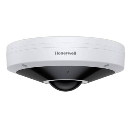 HONEYWELL-204 | Domo fisheye IP de HONEYWELL de 5MP con Smart IR 20m, antivandálico apto para exterior. Formatos H.265, H.264, códec inteligente, MJPEG. Triple stream. CMOS 1/2,7" de 5MP. Resolución digital de 1920x1920@25/30IPS. Filtro mecánico. 0,05 lux. Óptica fisheye de 1,16 mm (180°). OSD, AGC, HLC, WDR 120dB, 3D RRD, videosensor, máscaras de privacidad, zona ROI fija. Incorpora micrófono. Ranura MicroSD. Onvif. IP66, IK10. 12V CC. PoE.