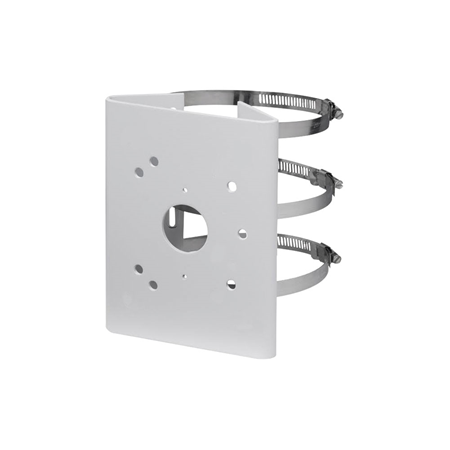 HONEYWELL-270 | Soporte abrazadera para minidomos H4 y cámaras bullet Serie EQUIP. Diseño de bajo perfil. Permite cableado oculto. Construido en acero SECC. Acabado en polvo blanco. Apto para exterior