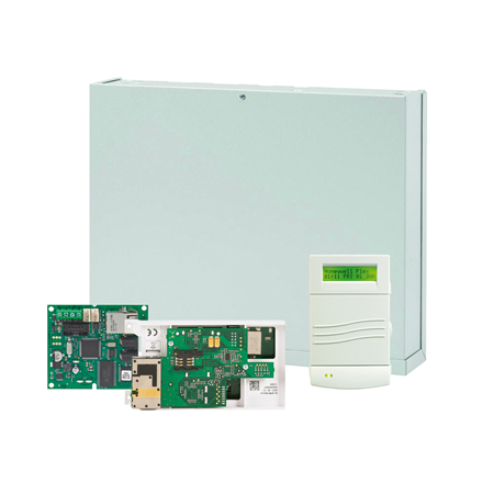 HONEYWELL-533 | Kit HONEYWELL compuesto por:. 1x HONEYWELL-23 (C016-L-E1) Central Galaxy Flex V3 12 zonas ampliable hasta 50, Grado 3. 1x HONEYWELL-6 (CP050-00-01): Teclado MK8 alfanumerico de 2 líneas de 16 caracteres, Grado 2. 1x HONEYWELL-60 (A081-00-01): Comunicador GSM/GPRS bidireccional, ATS6. 1x HONEYWELL-62 (A083-00-10): Comunicador IP bidireccional, ATS6