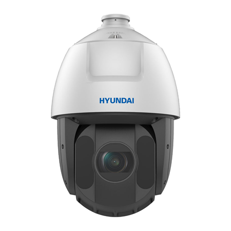 HYU-386N | Domo PTZ IP HYUNDAI. 2MP@25ips, H.265+/H.264+. ICR, 0,005/0,001 lux, IR 150m. Zoom óptico 25X: 4,8~120 mm. BLC, HLC, WDR 120dB, 3D-DNR, Defog. Pan&Tilt: 360°@120°/s (H); 90°@80°/s (V); 300 presets. Audio bidireccional. 2 entradas / 1 salida de alarma. Ranura MicroSD, RJ45, Onvif, IP66, PoE+