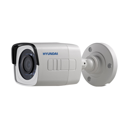 HYU-387 | HD-TVI bullet camera PRO series with Smart IR of 20 meters, for outdoors. 2MP CMOS. HD-TVI video output. 2,8 mm fixed lens (103°). ICR filter. ATW, AGC, DNR. IP66. 3AXIS bracket. 12V DC. PoC compatible.
