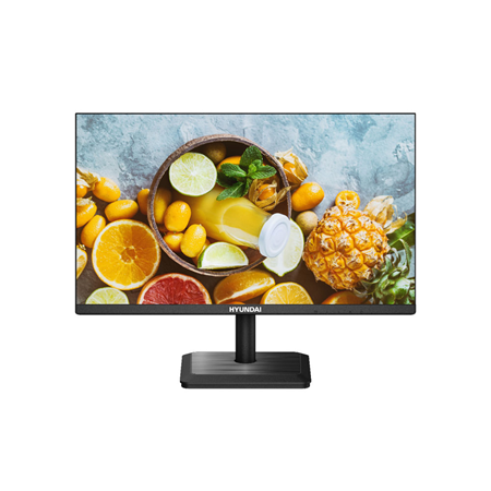 HYU-621N | Monitor LED HYUNDAI de 23,8”. Resolución nativa de 1920x1080. Brillo de 250 cd/m2. Contraste 4000:1. 16,7 millones de colores. Tiempo de respuesta: 6,5ms. Entradas BNC, HDMI, VGA, audio. Incorpora altavoz. VESA 75x75. Incluye peana y cable HDMI.