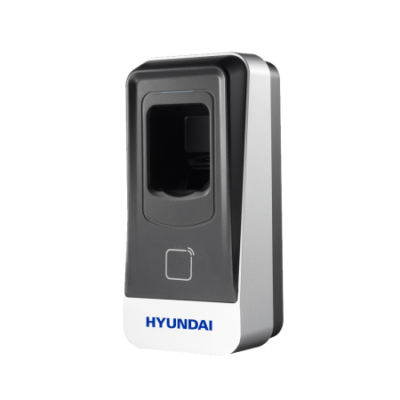 HYU-645 | Lector biométrico de huella y lector de tarjetas Mifare para Control de Accesos. Hasta 5.000 huellas dactilares. Rango de lectura de tarjetas de 3 a 10 cm. Comunicación RS485. Apto para exterior.