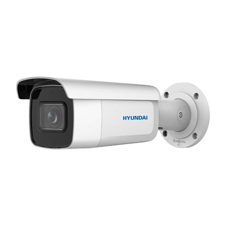 HYU-893 | HYUNDAI Next Gen IP Bullet Camera with 60m Smart IR for outdoor use. 1/2.8" 8MP CMOS. Triple Stream. H.265+, H.265, H.264+, H.264, and MJPEG compression formats. Resolution up to 8MP at 20ips. ICR filter. 0.005 lux F1.6. 2.8~12 mm (108°~30°) motorized optics. OSD, AWB, AGC, BLC, WDR 120dB, 3D-DNR, ROI, video sensor, and privacy masks. IVS intelligence. Face detection. Two-way audio. 1 input / 1 output alarm. Onvif (S/G), ISAPI. IP67. 3AXIS. 12V DC. Supports PoE+