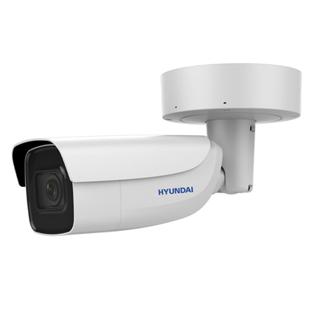HYU-893 | HYUNDAI Next Gen IP Bullet Camera with 60m Smart IR for outdoor use. 1/2.8" 8MP CMOS. Triple Stream. H.265+, H.265, H.264+, H.264, and MJPEG compression formats. Resolution up to 8MP at 20ips. ICR filter. 0.005 lux F1.6. 2.8~12 mm (108°~30°) motorized optics. OSD, AWB, AGC, BLC, WDR 120dB, 3D-DNR, ROI, video sensor, and privacy masks. IVS intelligence. Face detection. Two-way audio. 1 input / 1 output alarm. Onvif (S/G), ISAPI. IP67. 3AXIS. 12V DC. Supports PoE+