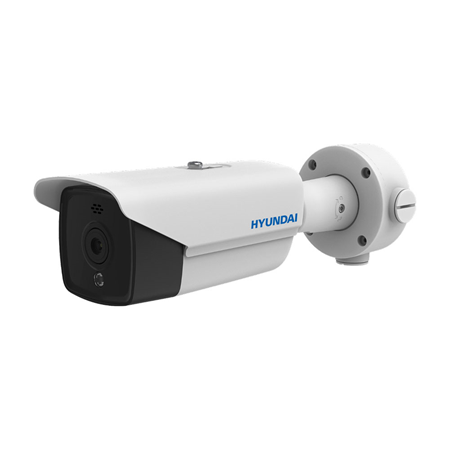 HYU-905 | Thermal-Line thermal bullet camera for outdoor use. Thermal camera with 160 x 120 resolution, 3.1 mm thermal lens. Detection of people up to 91 meters and vehicles up to 280 meters. Intelligent detection (VCA). IP / ANALOG video output. 1 audio input / 1 output. 2 alarm inputs / 2 outputs. MicroSD slot. Onvif, PSIA, CGI. Lightning-proof 6KV. IP66. 12V DC. PoE