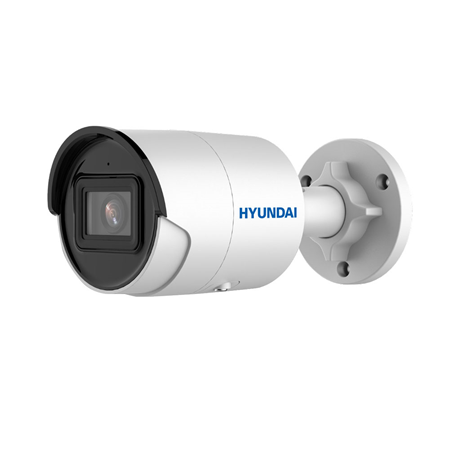 HYU-911 | HYUNDAI Next Gen IP Bullet Camera with Smart IR 40m for outdoor use. CMOS 1/3" 4MP. Triple Stream. H.265+, H.265, H.264+, H.264, and MJPEG compression formats. Resolution up to 4MP at 25ips. ICR filter. 0.005 lux. 2.8 mm (103°) fixed optics. OSD, AWB, AGC, BLC, WDR 120dB, 3D-DNR, ROI, video sensor, and privacy masks. IVS intelligence. Face detection. Onvif (S/G), ISAPI. IP67. 3AXIS. 12V DC. Supports PoE
