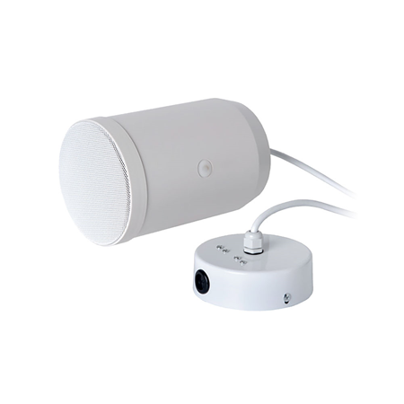 INTEVIO-72 | Proyector en ABS Notifier. Montaje colgante. Potencia de 10W para líneas de 100V con transformador de potencia variable (10-5-2,5-1,25W). Respuesta de frecuencia: 130 - 20.000 Hz. Grado de protección IP66. Incluye soporte de lira articulado de un solo eje, pinza de cerámica y termofusible interno. Sensibilidad EN54: 92dB @ 1W/1m. Equipados con caja de conexiones adicional que permite una instalación rápida y sencilla. Se emplean en situaciones en las que la distancia desde el altavoz de techo es demasiado grande