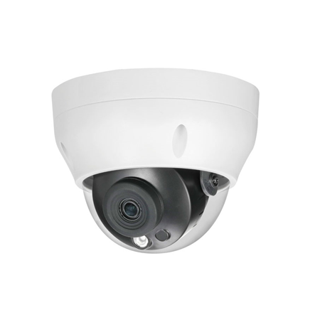 IPC-D2FG2 | Fixed IP dome with Smart IR of 30 m for outdoors. 2MP 1 / 2.7 "CMOS. Dual Stream. H.265 / H.264 / MJPEG format. Up to 2MP resolution at 25ips. ICR filter. 0.01 lux F2.0. 2.8mm (105 °) fixed lens. OSD, AWB, AGC, BLC, HLC, digital WDR, 3D-DNR, 4 ROI zones, mirror, video sensor and privacy masks. Onvif, CGI, P2P, Genetec. IP67. 3AXIS. 12V DC. PoE.