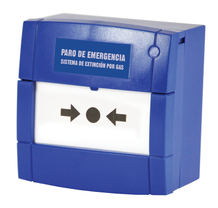 NOTIFIER-233 | Pulsador de paro de extinción por rotura de cristal. Instalación en superficie o empotrado mediante caja estándar. Color azul. Grado de protección IP24, para uso exclusivo en interiores. Incorpora caja para montaje en superficie y tapa protectora. EN-12094-3:2003.