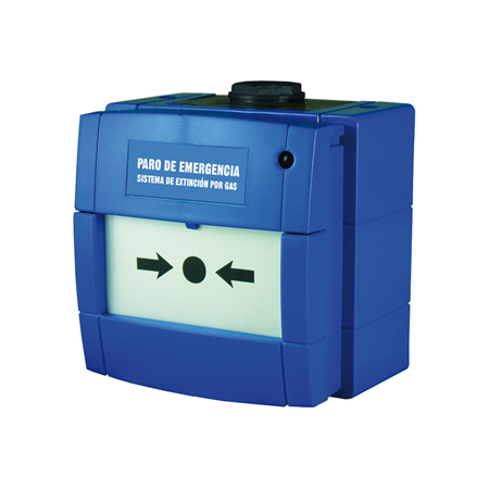 NOTIFIER-235 | Pulsador azul KAC de disparo de extinción manual rearmable con tapa de protección. IP65. EN-12094-3.