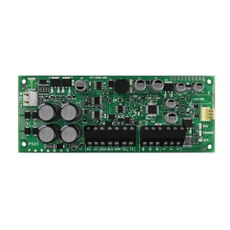 PAR-324 | Modulo di alimentazione supervisionato Paradox. Monitoraggio corrente 2.8A, batteria e limite. Uscita ausiliaria 2,5 A. Fino a 1,2 A di carica della batteria. 1 uscita PGM. Scatola BOX-P compatibile. Tamper antisabotaggio