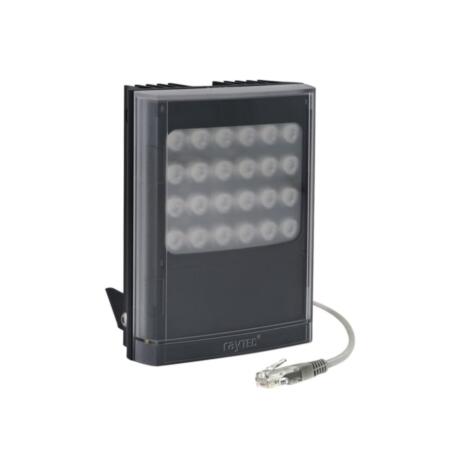 RAYTEC-43 | VARIO2 POE long range IP infrared lighting spotlight. Dedicated IP lighting for IP cameras. Maximum range of 350 meters. Includes a 10°x10° circular lens, a 35°x10° circular lens (standard) and a 60°x25° elliptical lens. PoE lighting. Plug&Play in existing IP installations. SMT PLATINUM Elite LED technology. Hot Spot Reduction Technology (HRT). VARIO interchangeable lens system. Degree of protection IP66. Power input: PoE++ (PoE 4 pairs). 5 year warranty