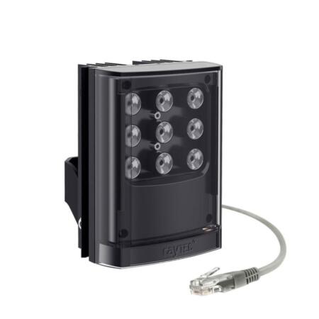 RAYTEC-45 | Foco de iluminación infrarroja de medio alcance VARIO2 POE. Iluminación PoE+ dedicada para cámaras IP. Alcance máximo de 144 metros. Incluye una lente circular de 10°x10°, una lente circular de 35°x10° (de serie) y una lente elíptica de 60°x25°. Tecnología LED SMT PLATINUM Elite. Tecnología de reducción de puntos calientes (HRT). Sistema de lentes intercambiables VARIO. Grado de protección IP66. 5 años de garantía