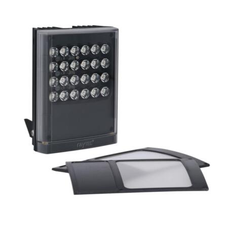 RAYTEC-64 | Foco de iluminación infrarroja de largo alcance VARIO2. Alcance máximo de 350 metros. Incluye una lente circular de 10°x10°, una lente circular de 35°x10° (de serie) y una lente elíptica de 60°x25°. Tecnología LED SMT PLATINUM Elite. Tecnología de reducción de puntos calientes (HRT). Sistema de lentes intercambiables VARIO. Control remoto opcional RAYTEC-82 (VAR-RC-V1). Grado de protección IP66. 24V CC/CA. 5 años de garantía